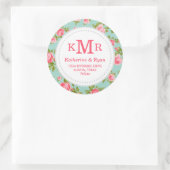 Girly Rozen Floral Monogram Adresetiketten Ronde Sticker (Tas)