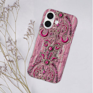 Girly Rustic Country Roze Steen Roze Denim iPhone 16 Hoesje