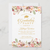 Girly Rustic Floral Gold Photo Graduparty Kaart (Achterkant)