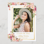 Girly Rustic Floral Gold Photo Graduparty Kaart (Voorkant / Achterkant)