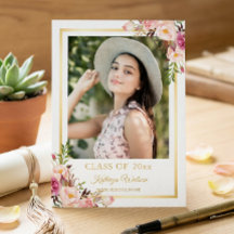 Girly Rustic Floral Gold Photo Graduparty