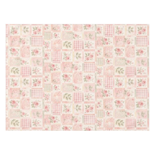 Girly Rustic Pink Quilt Floral Patchwork Pattern Tafelkleed (Voorkant (Horizontaal))