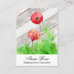 ** Girly Rustic Red Poppy Flowers  Hout Visitekaartje