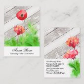** Girly Rustic Red Poppy Flowers  Hout Visitekaartje (Voorkant / Achterkant)