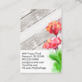 ** Girly Rustic Red Poppy Flowers  Hout Visitekaartje (Achterkant)