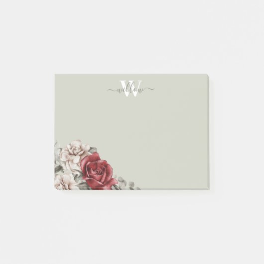Girly Rustic Roos Monogram Floral Post-it Notes (Voorkant)