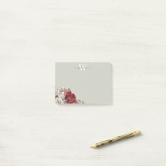 Girly Rustic Roos Monogram Floral Post-it Notes (Op bureau)