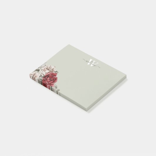 Girly Rustic Roos Monogram Floral Post-it Notes (Schuin)