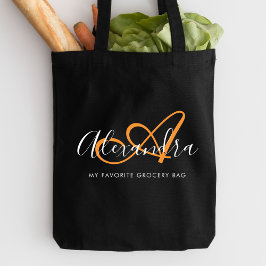 Girly Saffron Oranje Elegant Script Name Monogram Tote Bag
