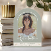 Girly Sage Gold Photo Afstuderen aangekondigd Kaart