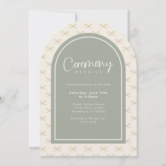 Girly Sage Green Foto Afstuderen Aankondiging (Achterkant)