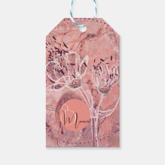  Girly Salmon Pink Flowers Cadeaulabel (Voorkant)