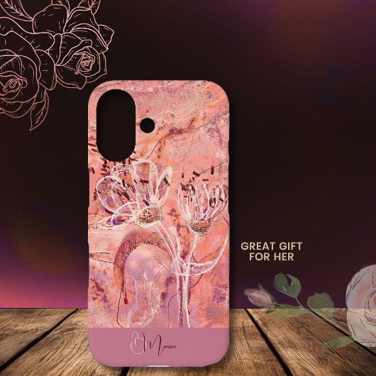 Girly Salmon Roze Bloemen Marmer Case-Mate iPhone Case