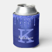 Girly Sapphire Blue Glitter Drift Monogram Name Blikjeskoeler (Blikje Voorkant)