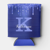 Girly Sapphire Blue Glitter Drift Monogram Name Blikjeskoeler (Voorkant)