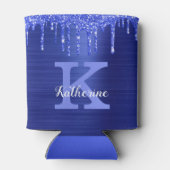 Girly Sapphire Blue Glitter Drift Monogram Name Blikjeskoeler (Achterkant)