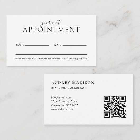 Girly Scannable QR Code Wit Afsprakenkaartje (Voorkant / Achterkant)