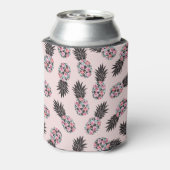 Girly schattig bloemig roze zwart ananas patroon blikjeskoeler (Blikje Achterkant)