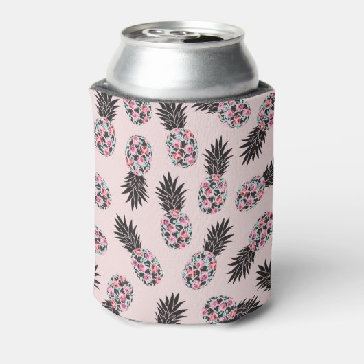 Girly schattig bloemig roze zwart ananas patroon blikjeskoeler (Blikje Achterkant)