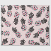 Girly schattig bloemig roze zwart ananas patroon cadeaupapier (Vlak)