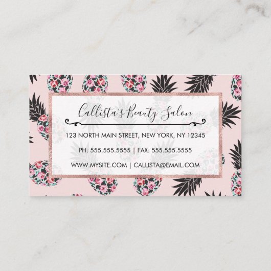 Girly schattig bloemig roze zwart ananas patroon klantenkaartje (Achterkant)