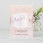 Girly schattig roos goud glittery ombre invitatio kaart (Staand voorkant)