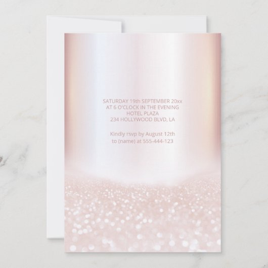 Girly schattig roos goud glittery ombre invitatio kaart (Achterkant)