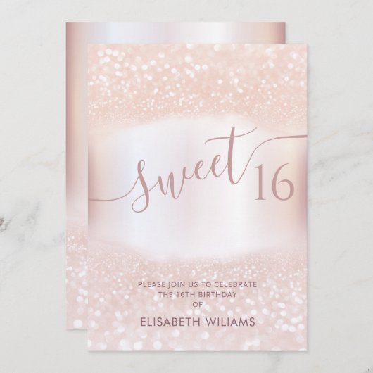 Girly schattig roos goud glittery ombre invitatio kaart (Voorkant / Achterkant)