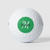 Girly Schattige Groen Monogram Naam + Initiaal Golfballen (Voorkant)