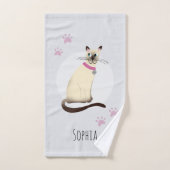 Girly Schattige Kat Cartoon Roze Patroon & Naam Ki Bad Handdoek (Handdoek)