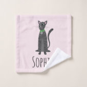 Girly Schattige Kat Cartoon Roze Patroon & Naam Ki Bad Handdoek (Wasdoekje)