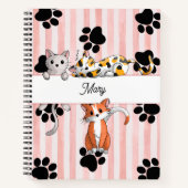 Girly schattige Kittens & poten, rode gestreepte s Notitieboek (Voorkant)