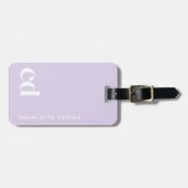 Girly Schattige licht Paarse monogram Bagagelabel (Voorkant horizontaal)