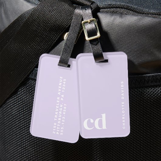 Girly Schattige licht Paarse monogram Bagagelabel