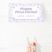 Girly Schattige Paarse Bloemen Eerste Periode Part Spandoek (Insitu)