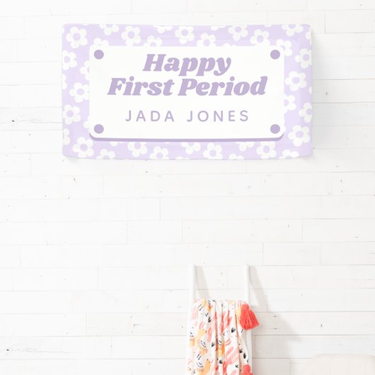 Girly Schattige Paarse Bloemen Eerste Periode Part Spandoek (Insitu)