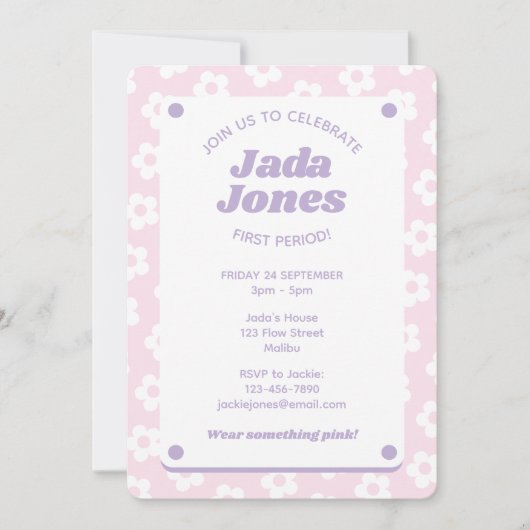 Girly Schattige Pastel Roze Bloemen Eerste Periode Kaart (Voorkant)