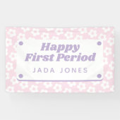 Girly Schattige Pastel Roze Bloemen Eerste Periode Spandoek (Horizontaal)