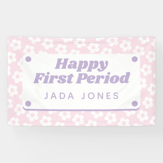 Girly Schattige Pastel Roze Bloemen Eerste Periode Spandoek (Horizontaal)