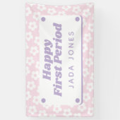 Girly Schattige Pastel Roze Bloemen Eerste Periode Spandoek (Verticaal)