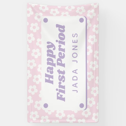 Girly Schattige Pastel Roze Bloemen Eerste Periode Spandoek (Verticaal)