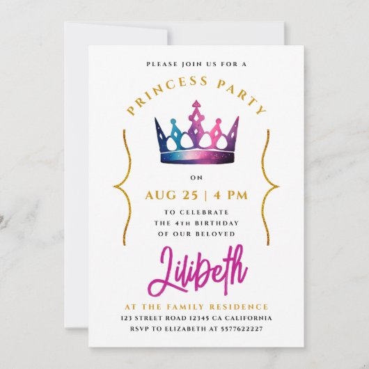 Girly Schattige Prinses Roze Kroon Waterverf Kaart (Voorkant)