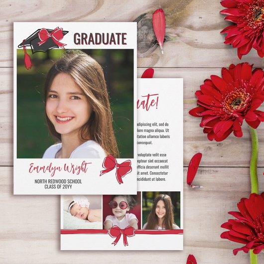 Girly Schattige Red Bows Foto's Afstuderen Aankondiging