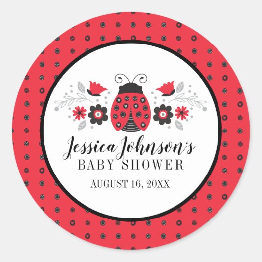 Girly Schattige Red Ladybug Baby shower Ronde Sticker (Voorkant)