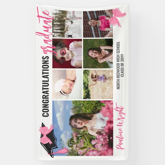 Girly Schattige Roze Bogen 7 Foto's Congrats Afstu Spandoek (Verticaal)