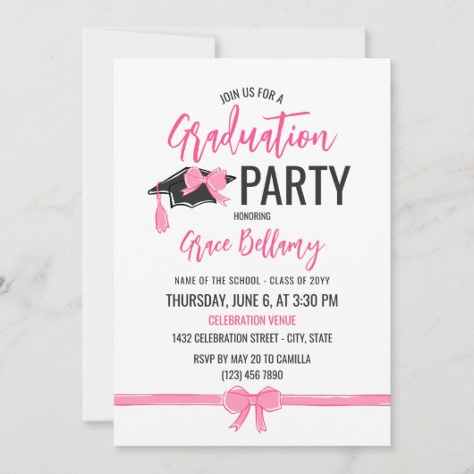 Girly Schattige Roze Bogen Afstuderen Celebration Kaart (Voorkant)