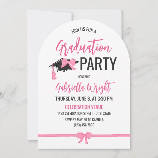 Girly Schattige Roze Bogen Arch Afstuderen Celebra Kaart (Achterkant)