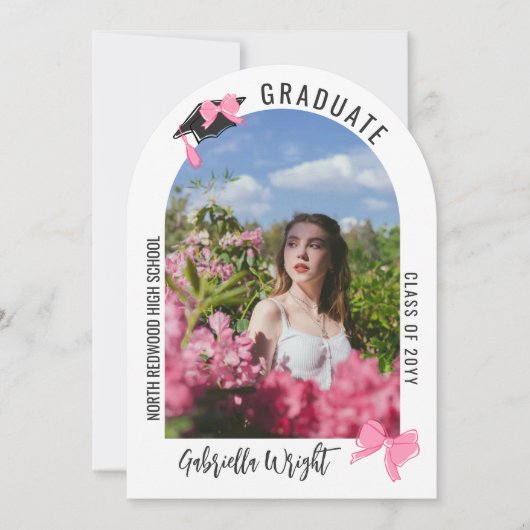 Girly Schattige Roze Bogen Arch Afstuderen Celebra Kaart (Voorkant)