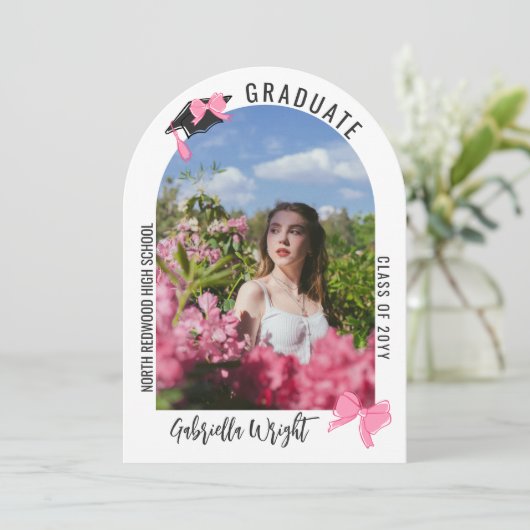 Girly Schattige Roze Bogen Arch Afstuderen Celebra Kaart (Staand voorkant)