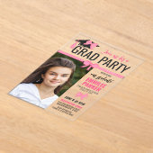 Girly Schattige Roze Bogen Foto Afstuderen Celebra Acryl Uitnodigingen (Laagn)